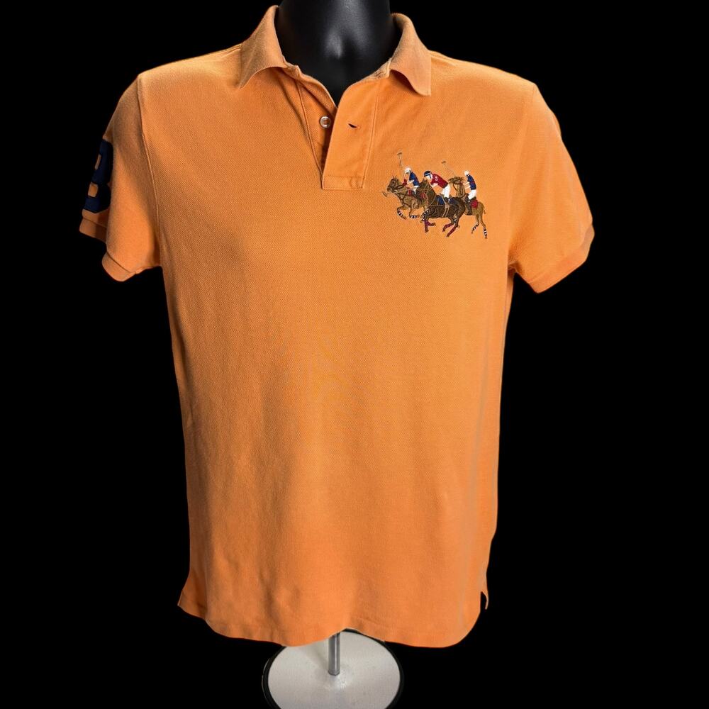 Polo Ralph Lauren Orange Custom Slim Fit Mesh Shirt SM Embroidered Triple-Pony